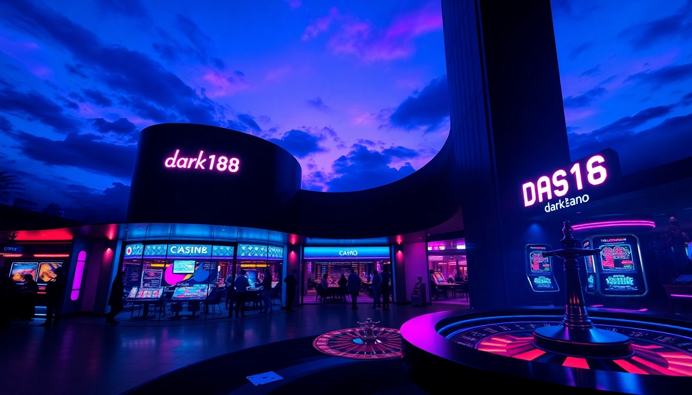 Experience exhilarating gaming at dark168, with vibrant neon casino elements and energetic atmosphere.