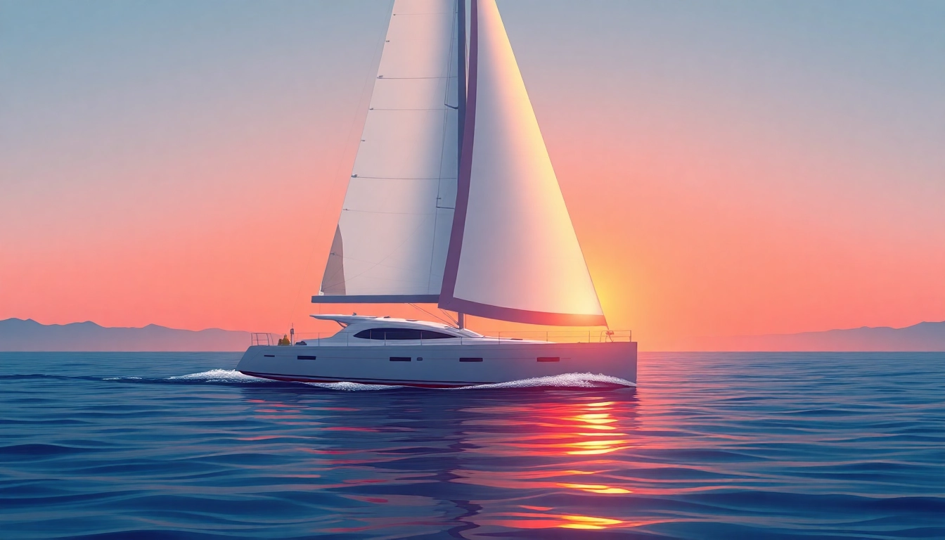 The J88 sailboat sailing peacefully on sunset-lit waters, showcasing its sleek design and performance.