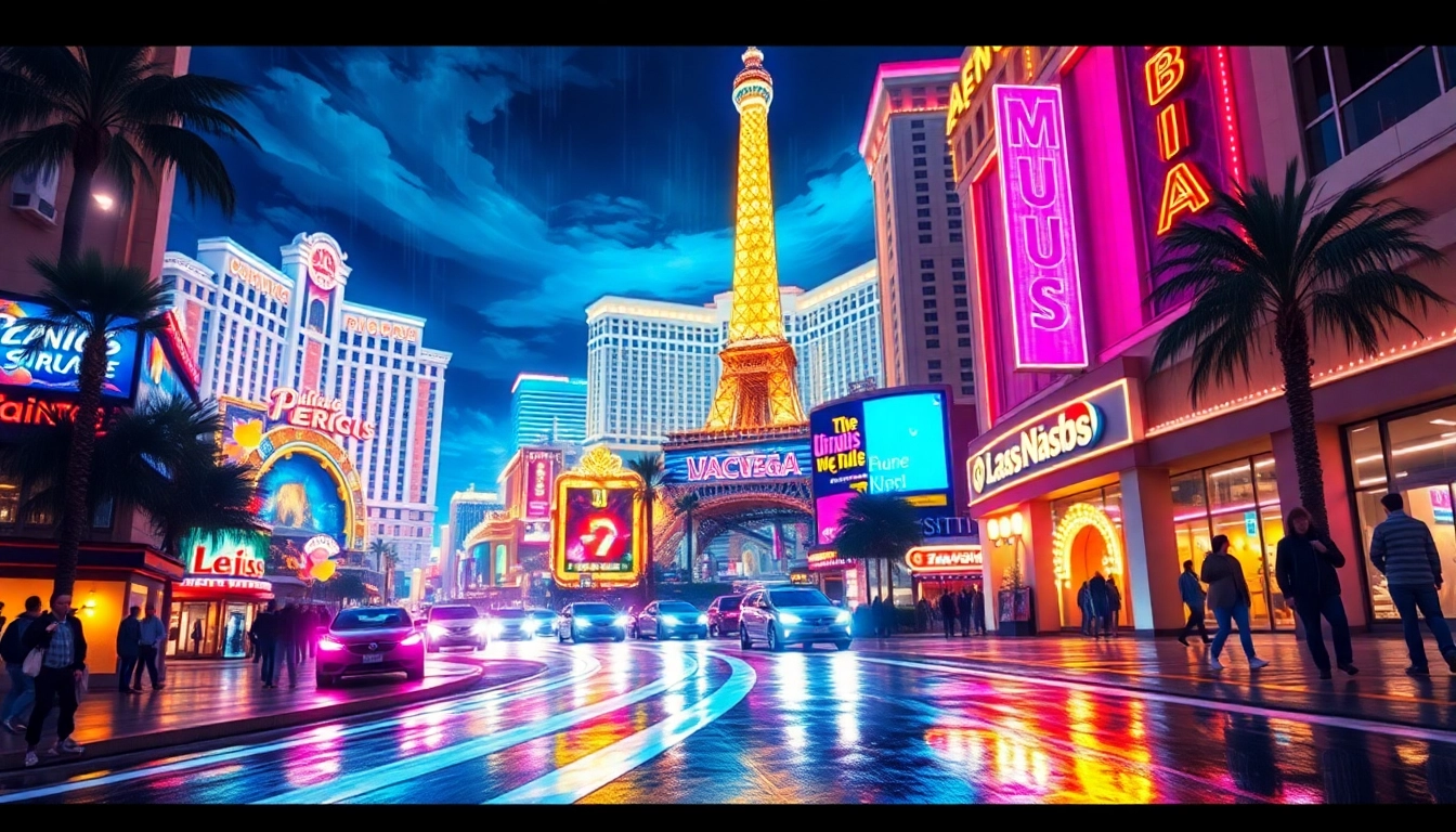 Experience the vibrant nightlife of ausvegas.xyz/ showcasing dazzling casinos and bustling streets.