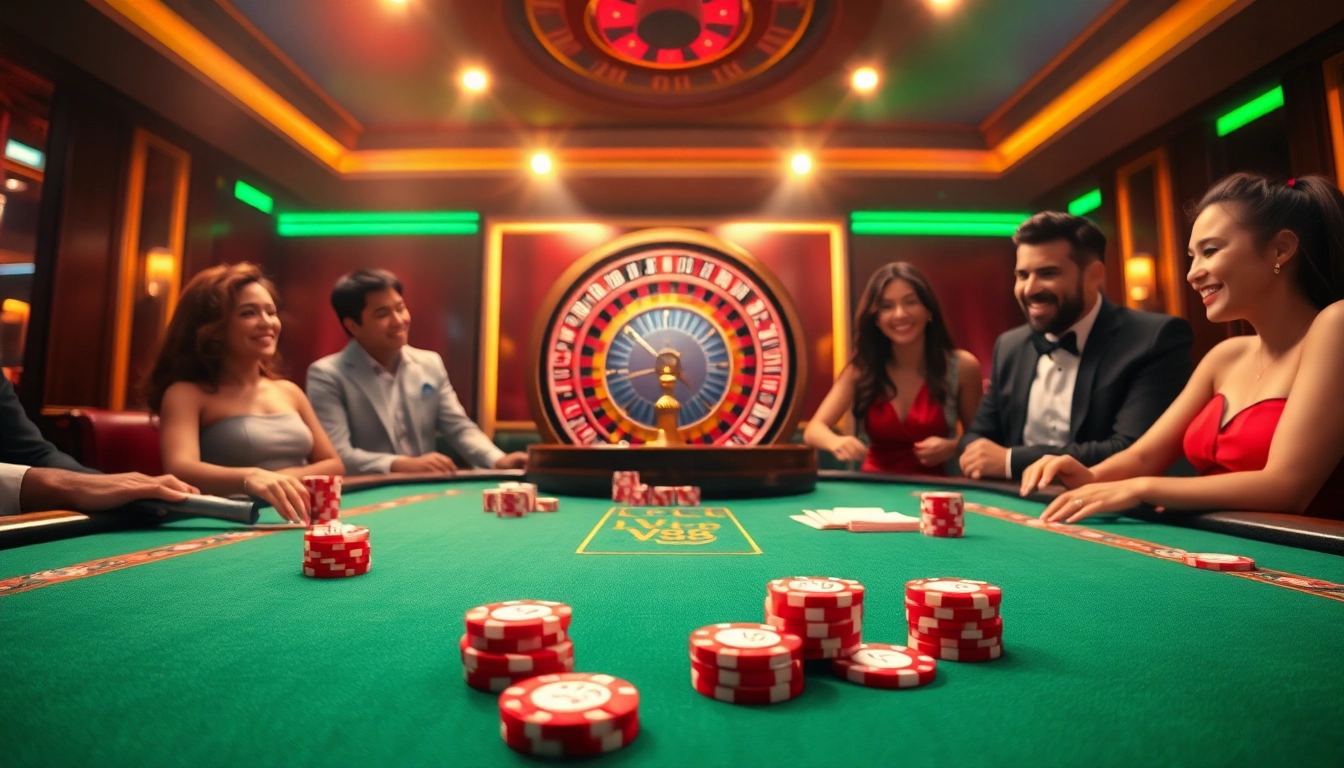 Experience high-stakes action at a poker table with VU88, where players dive into thrilling gambling excitement.