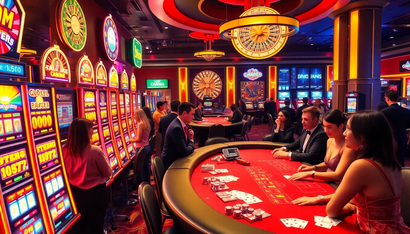 Experience the thrill at HGO909's vibrant casino showcasing exciting slot machines and jubilant players.