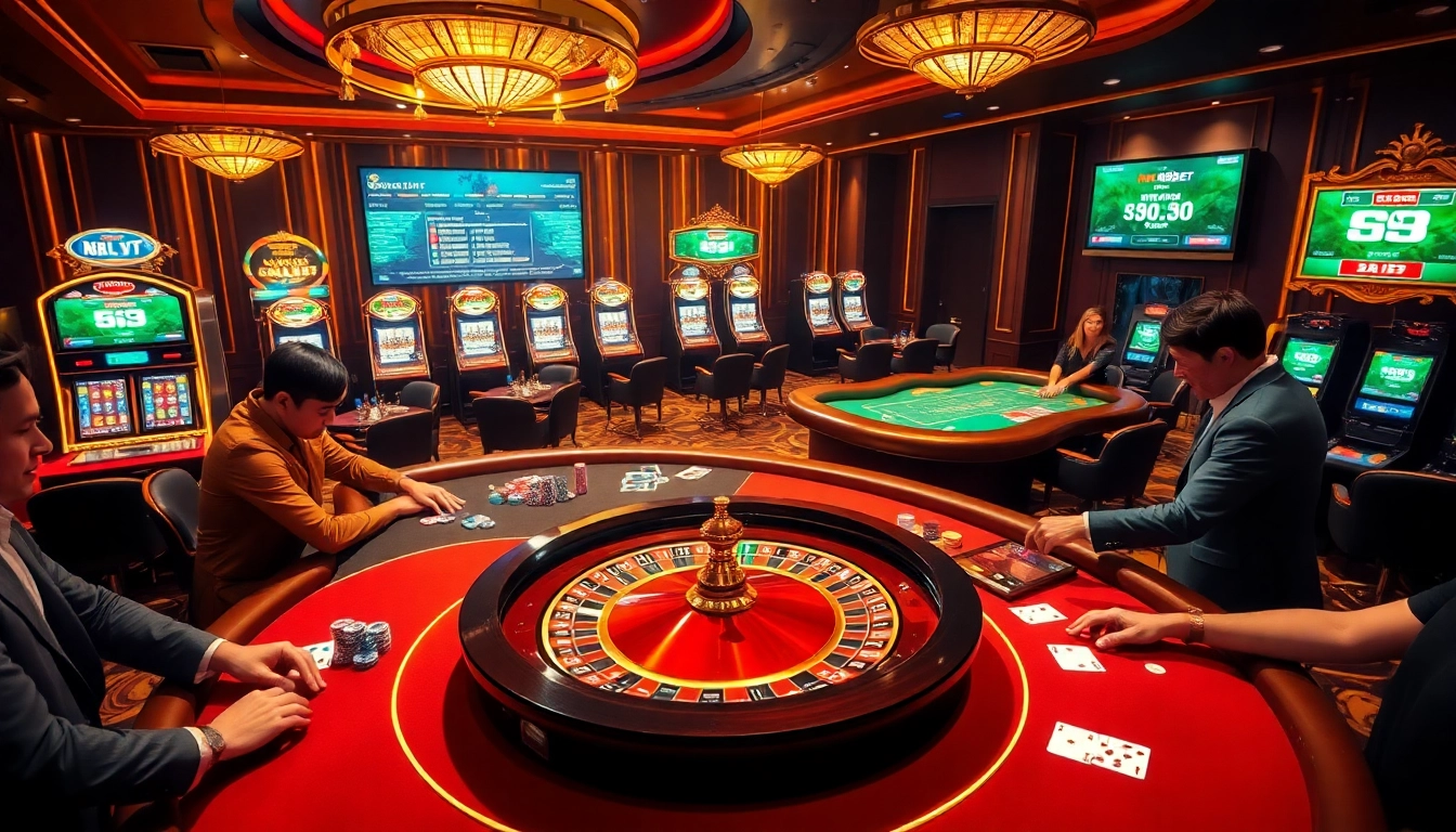 Experience the excitement of kubet đăng nhập as players engage in thrilling casino games at opulent tables.