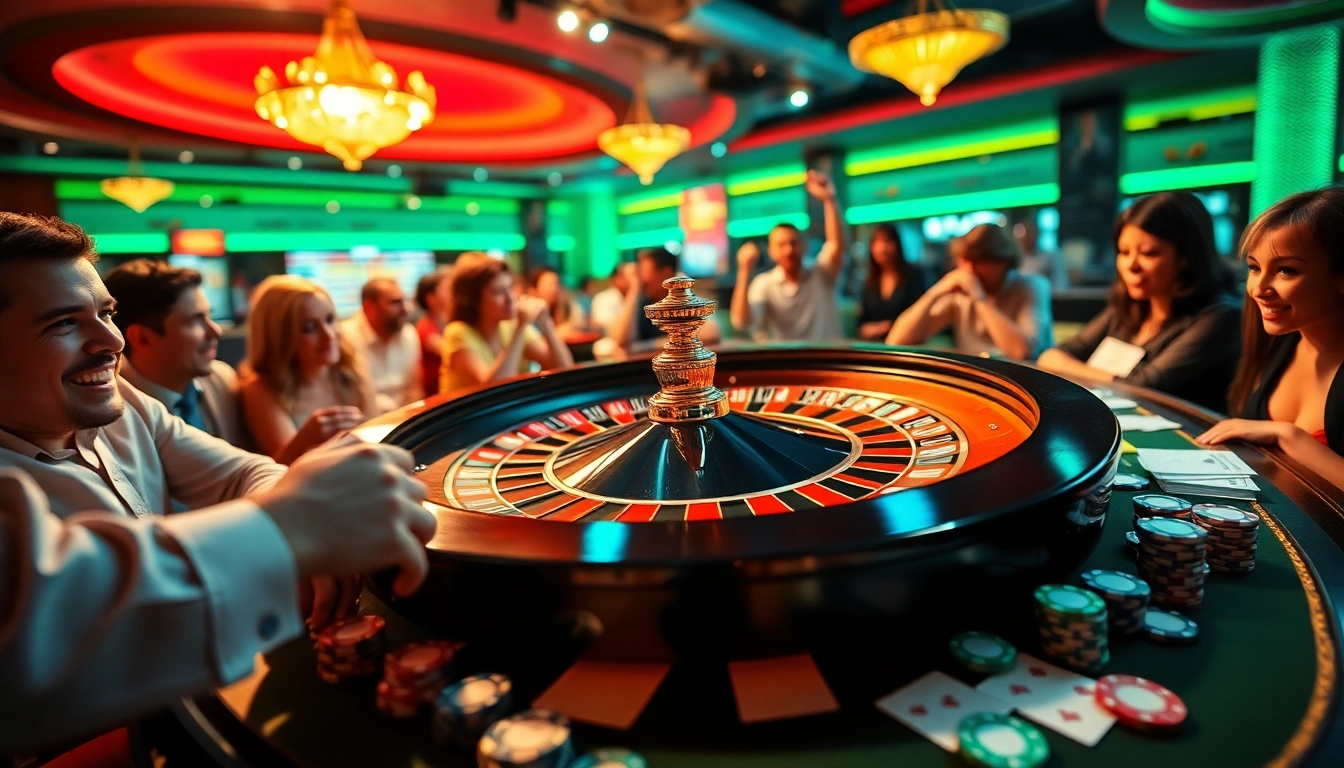 Exciting casino scene showcasing deneme bonusu veren siteler with players at a roulette table.