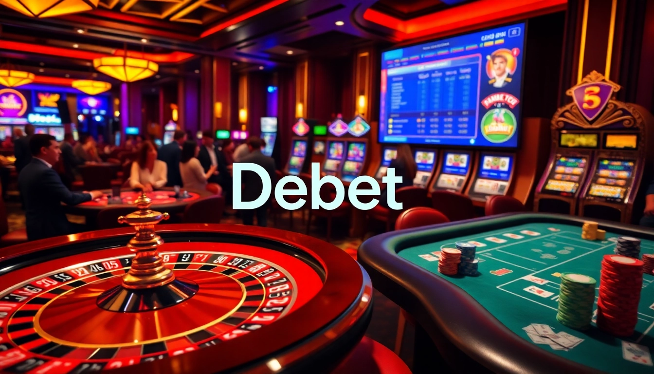 Debet highlights thrilling moments at a bustling casino with players at poker and roulette tables.