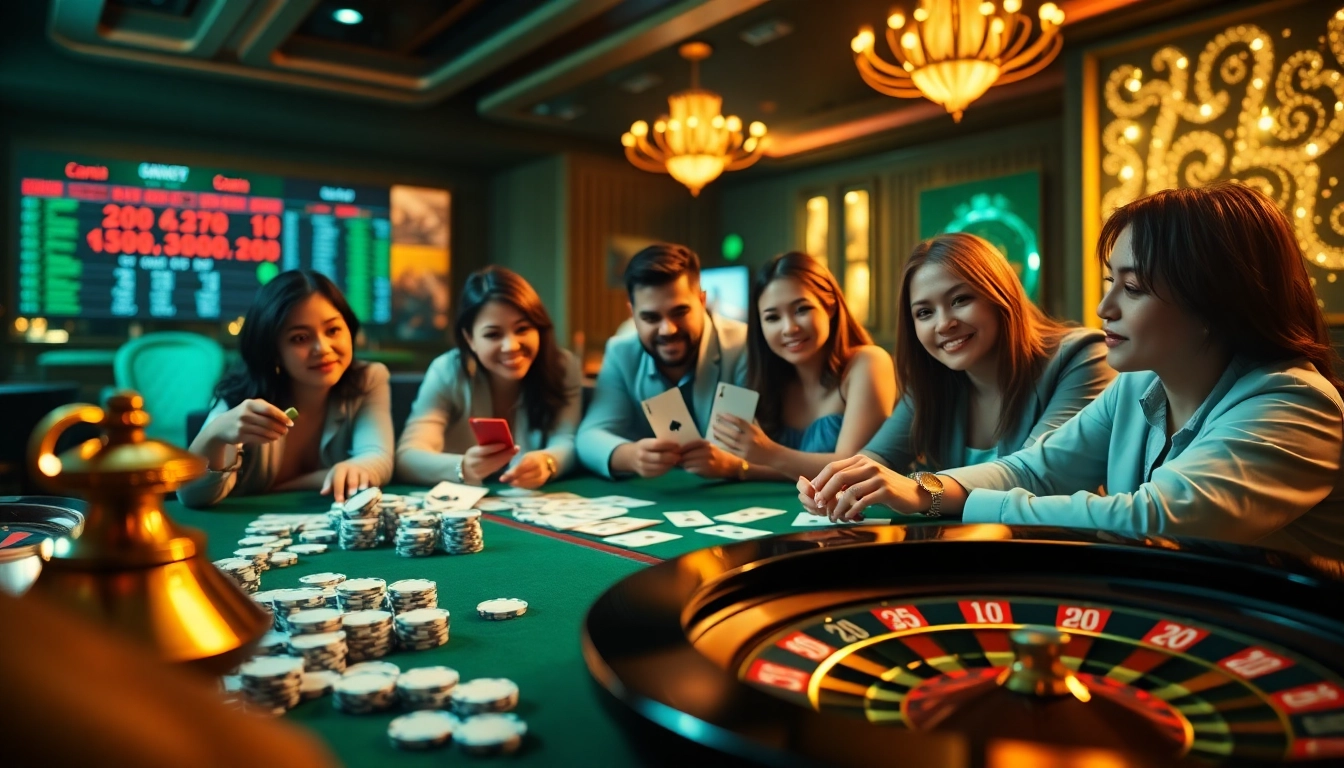 Experience the thrill of gambling with Bong Da Lu Fun at a lively casino poker game.