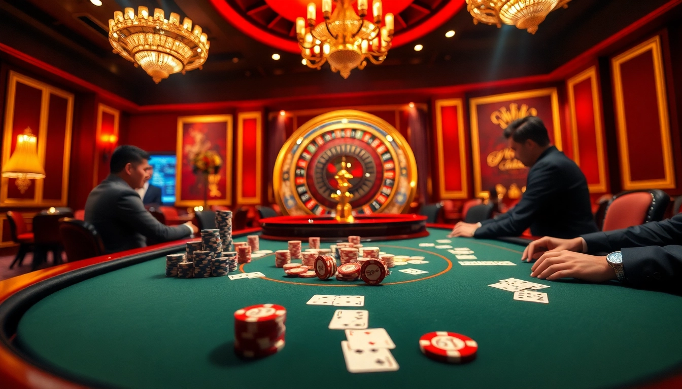 The excitement of betting at nhà cái 69VN casino, showcasing a vibrant poker table.