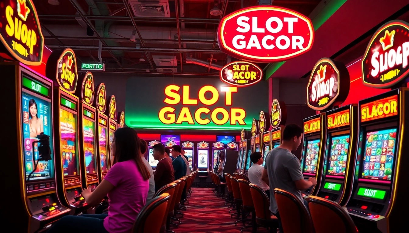 Exciting Slot Gacor gaming scene with players enjoying vibrant slot machines